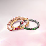 Adamar Jewels VISTOSO Eternity Rings in 18K yellow gold, rose gold and black rhodium with colour sapphire and diamonds.