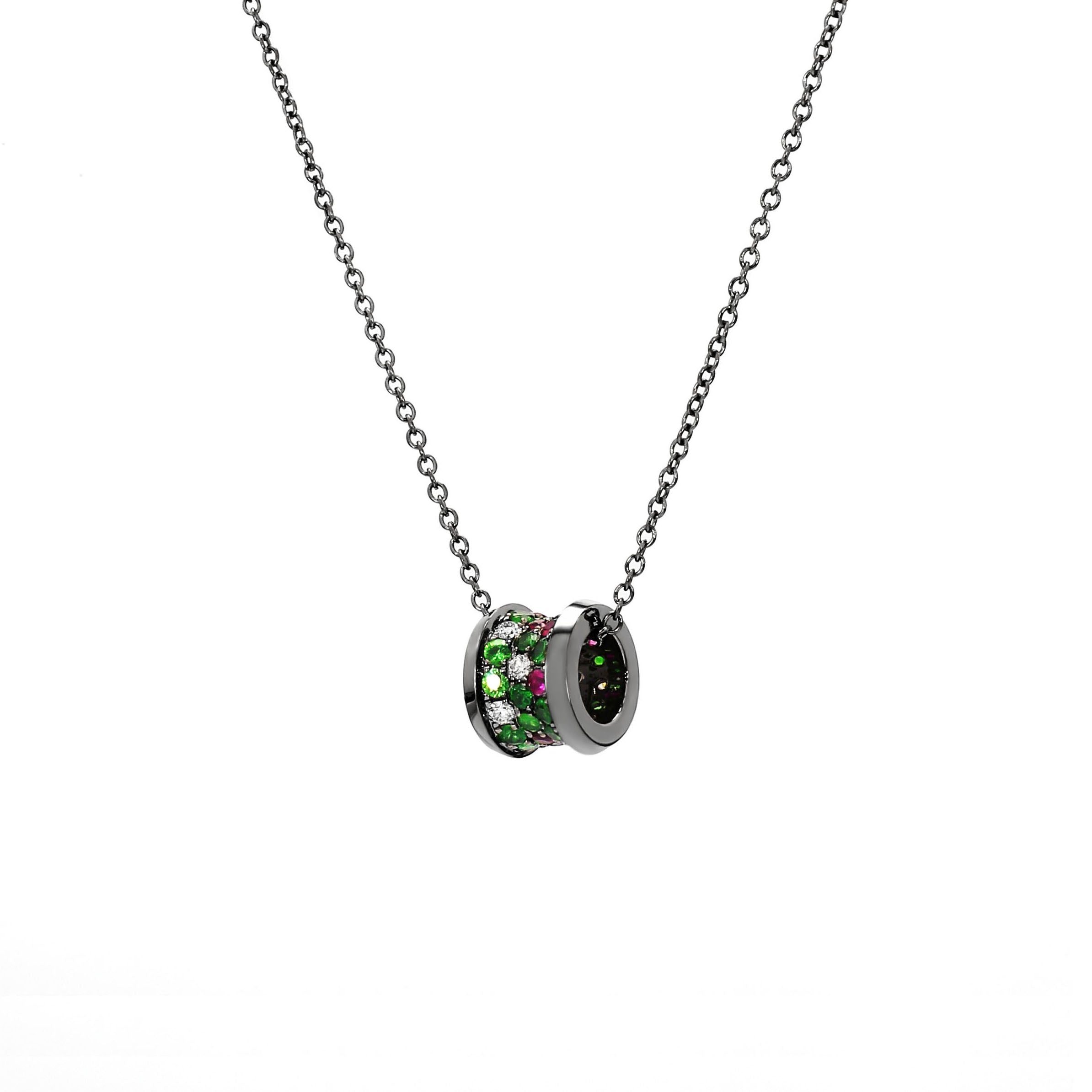 Adamar Jewels VISTOSO Galaxy Necklace in 18K black rhodium with colour sapphire and diamonds