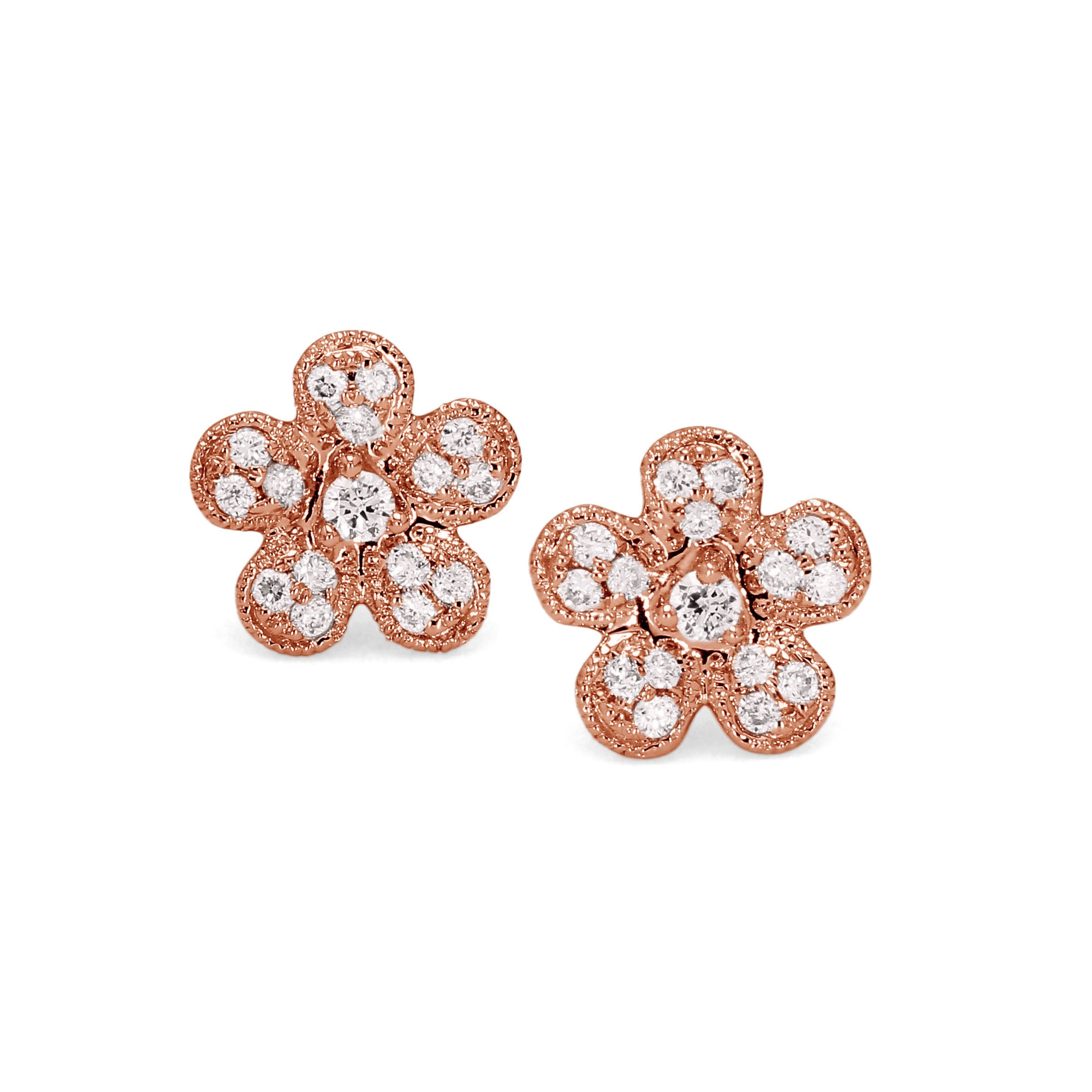Adamar Jewels Cherry Blossom Earstuds in 18K rose gold set with diamonds
