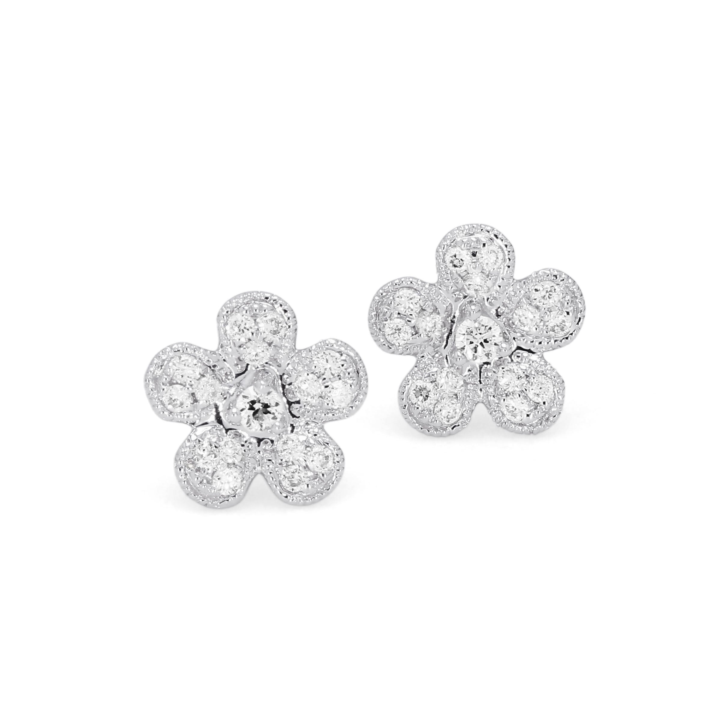 Adamar Jewels Cherry Blossom Earstuds in 18K white gold set with diamonds