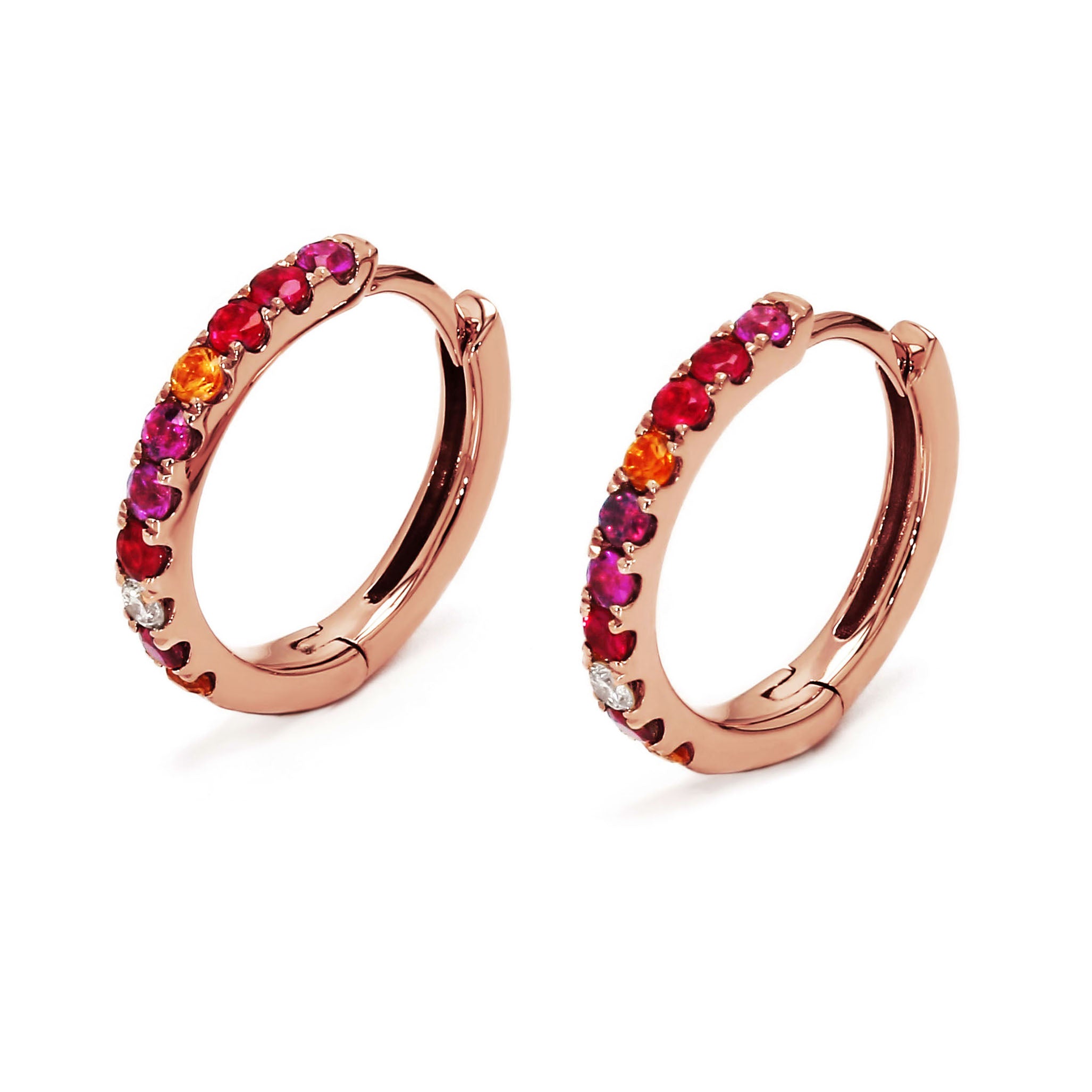Adamar Jewels VISTOSO Hoop Earrings, Mini in 18K rose gold with colour sapphire and diamonds