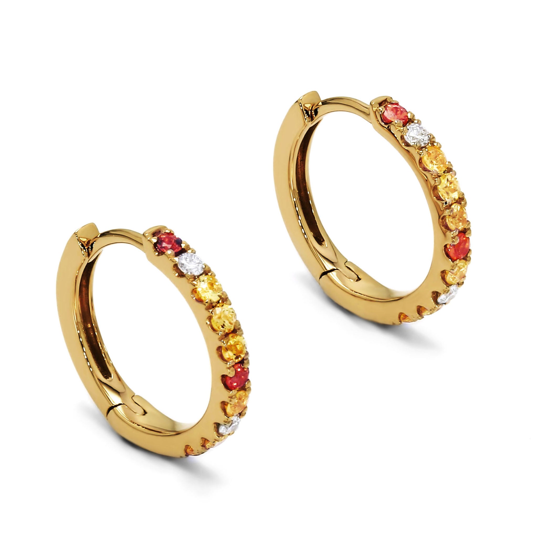 Adamar Jewels VISTOSO Hoop Earrings, Mini in 18K yellow gold with colour sapphire and diamonds