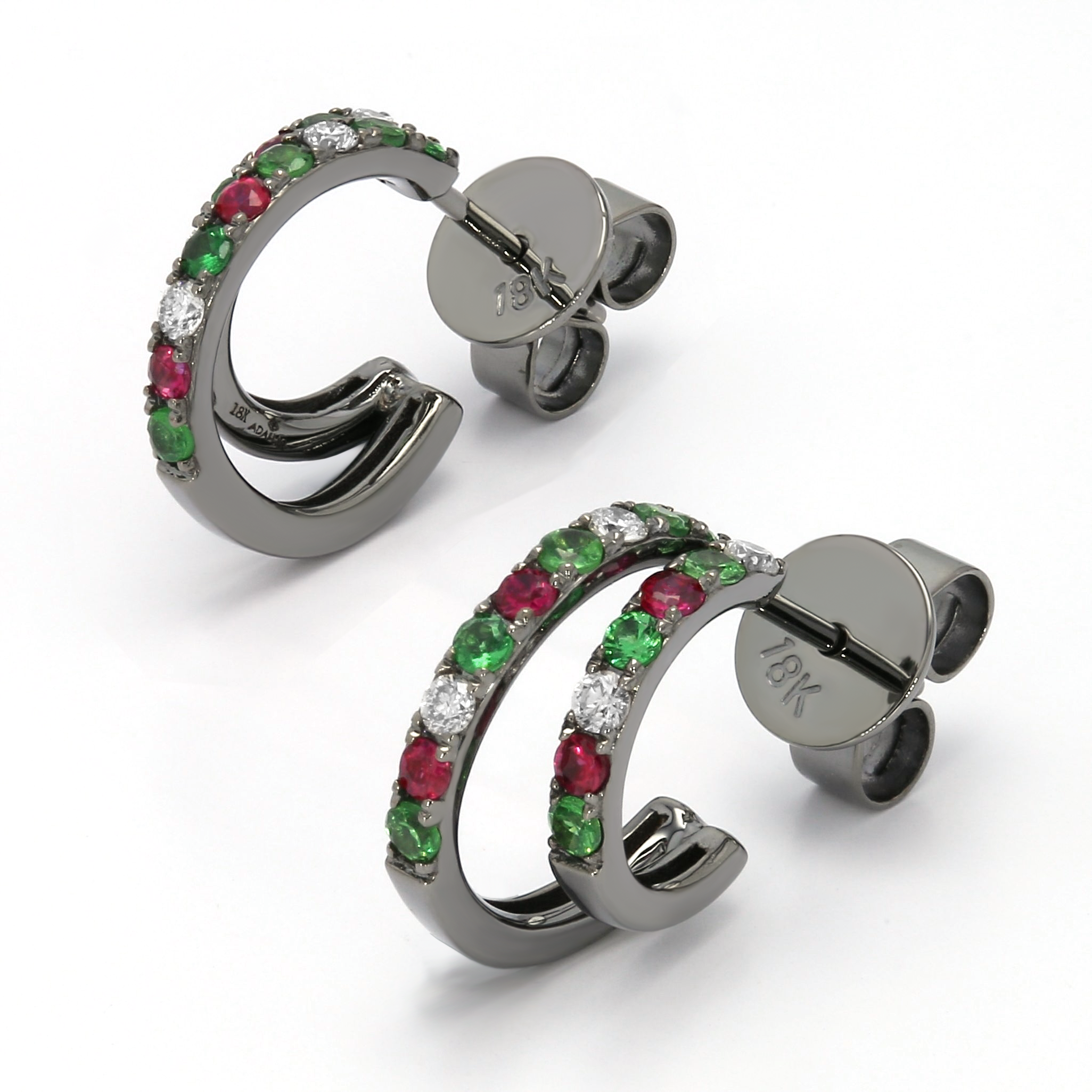 Adamar Jewels VISTOSO Duo Earrings in 18K black rhodium with colour sapphire and diamonds