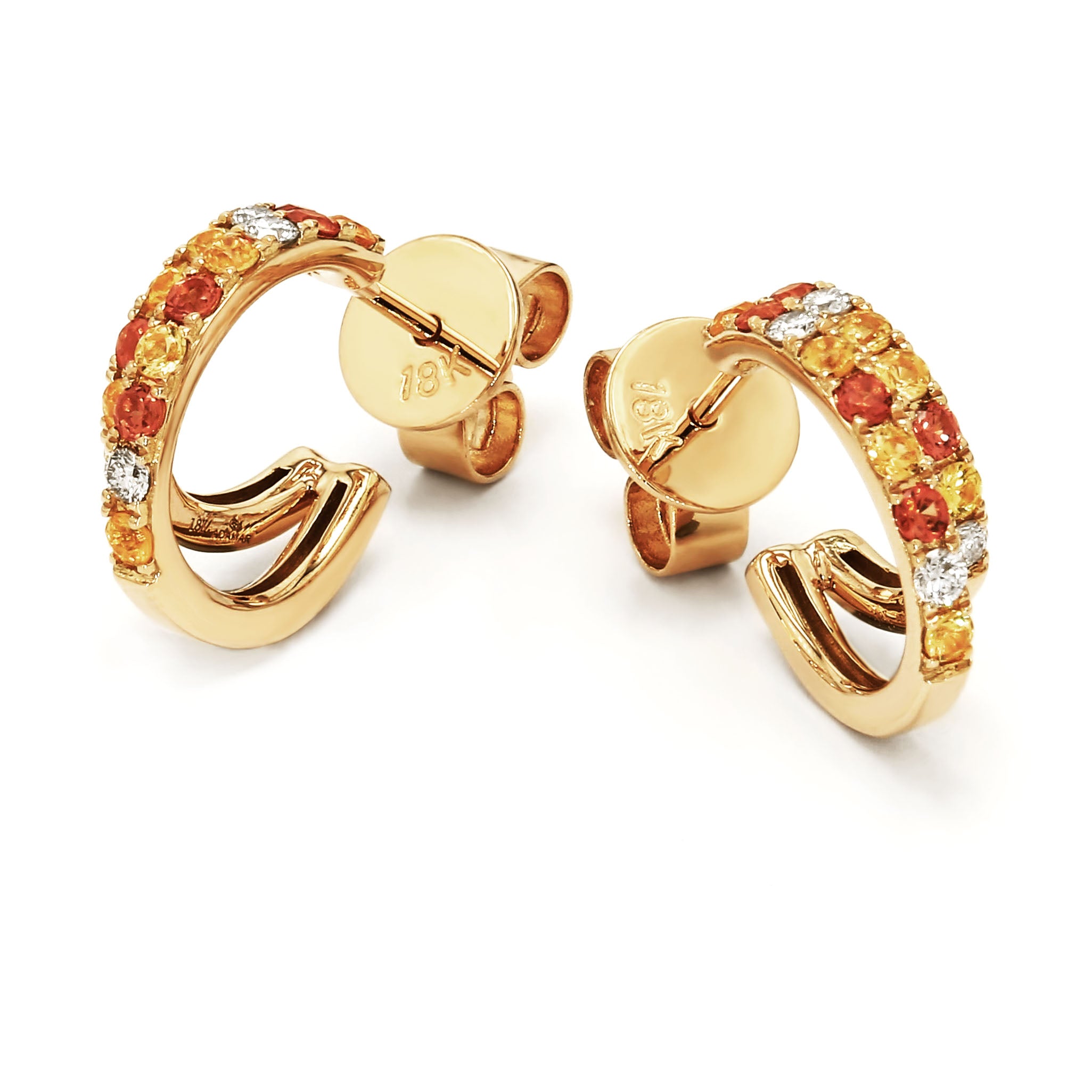 Adamar Jewels VISTOSO Duo Earrings in 18K yellow gold with colour sapphire and diamonds