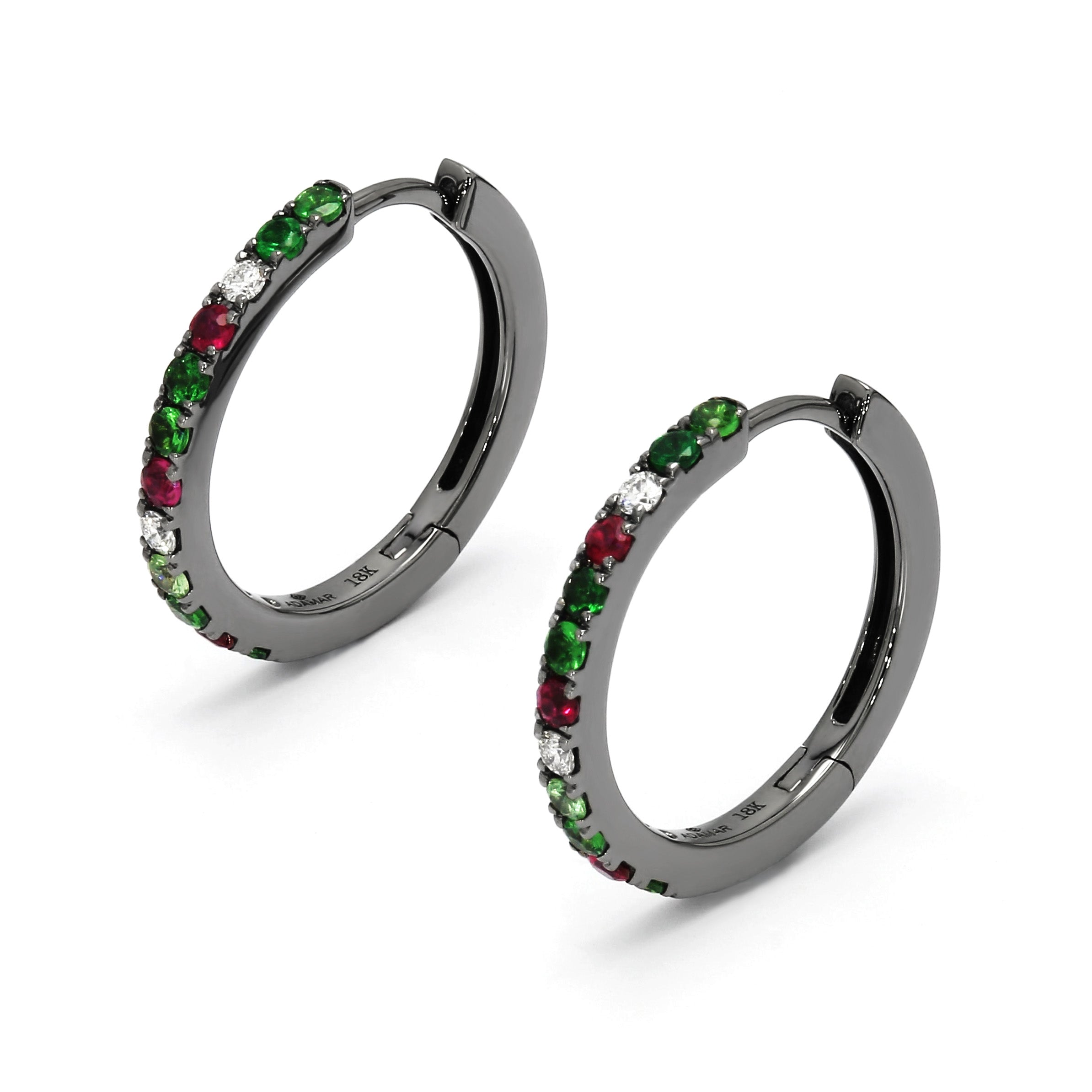 Adamar Jewels VISTOSO Hoop Earrings in 18K black rhodium with colour sapphire and diamonds