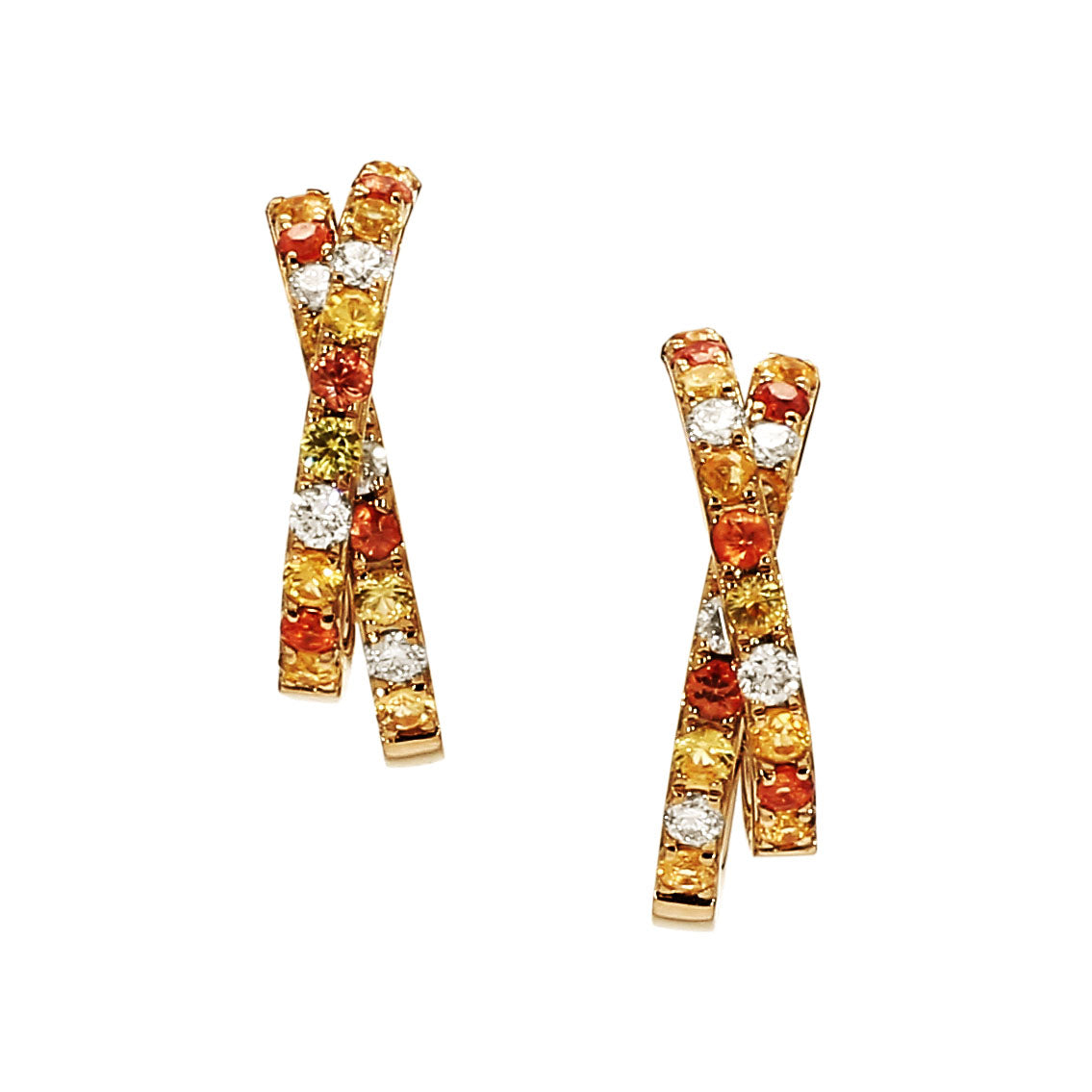 Adamar Jewels VISTOSO Cross Earrings in 18K yellow gold with colour sapphire and diamonds