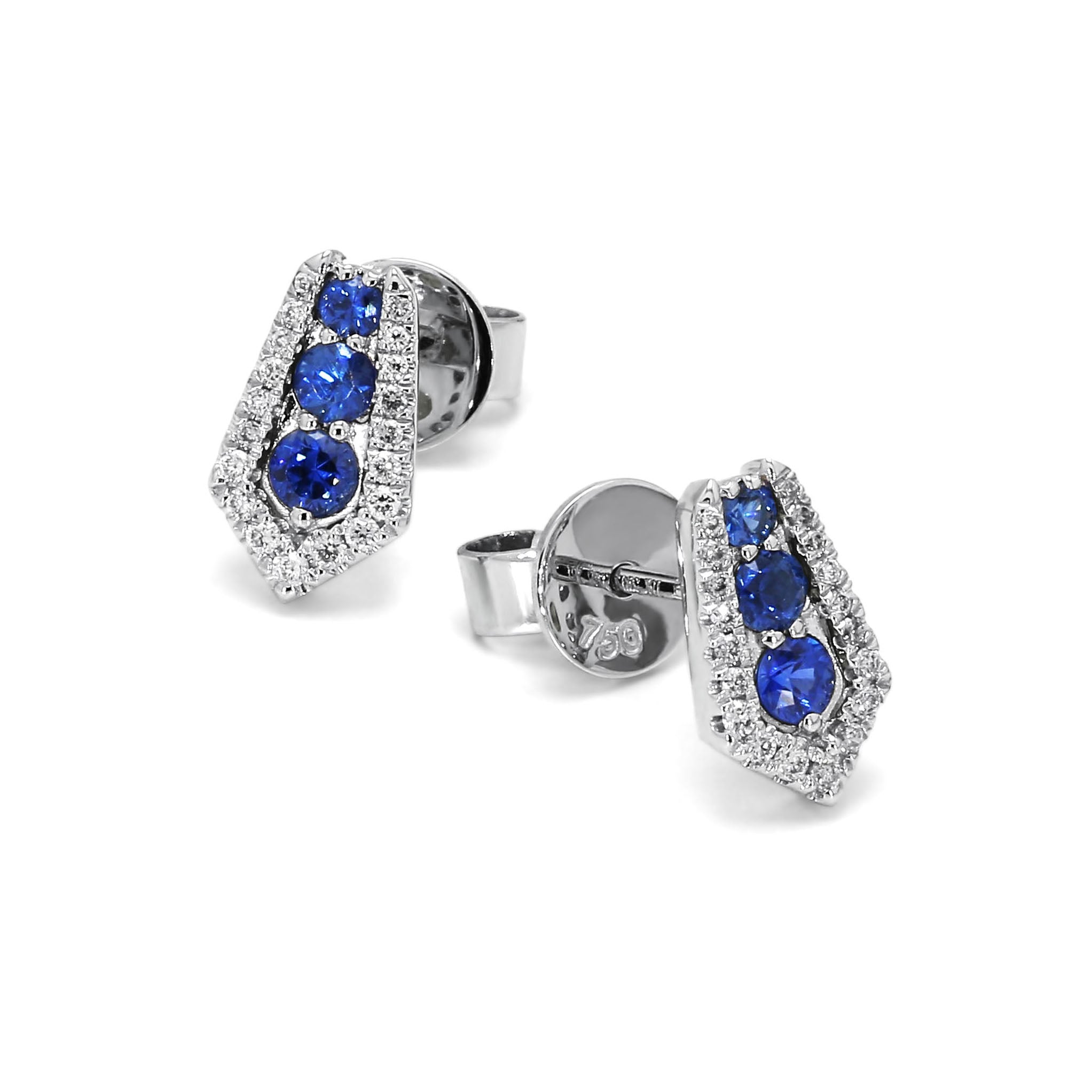 Adamar Jewels CREENCIA Dulce Earrings in 18K white gold set with sapphire and diamonds