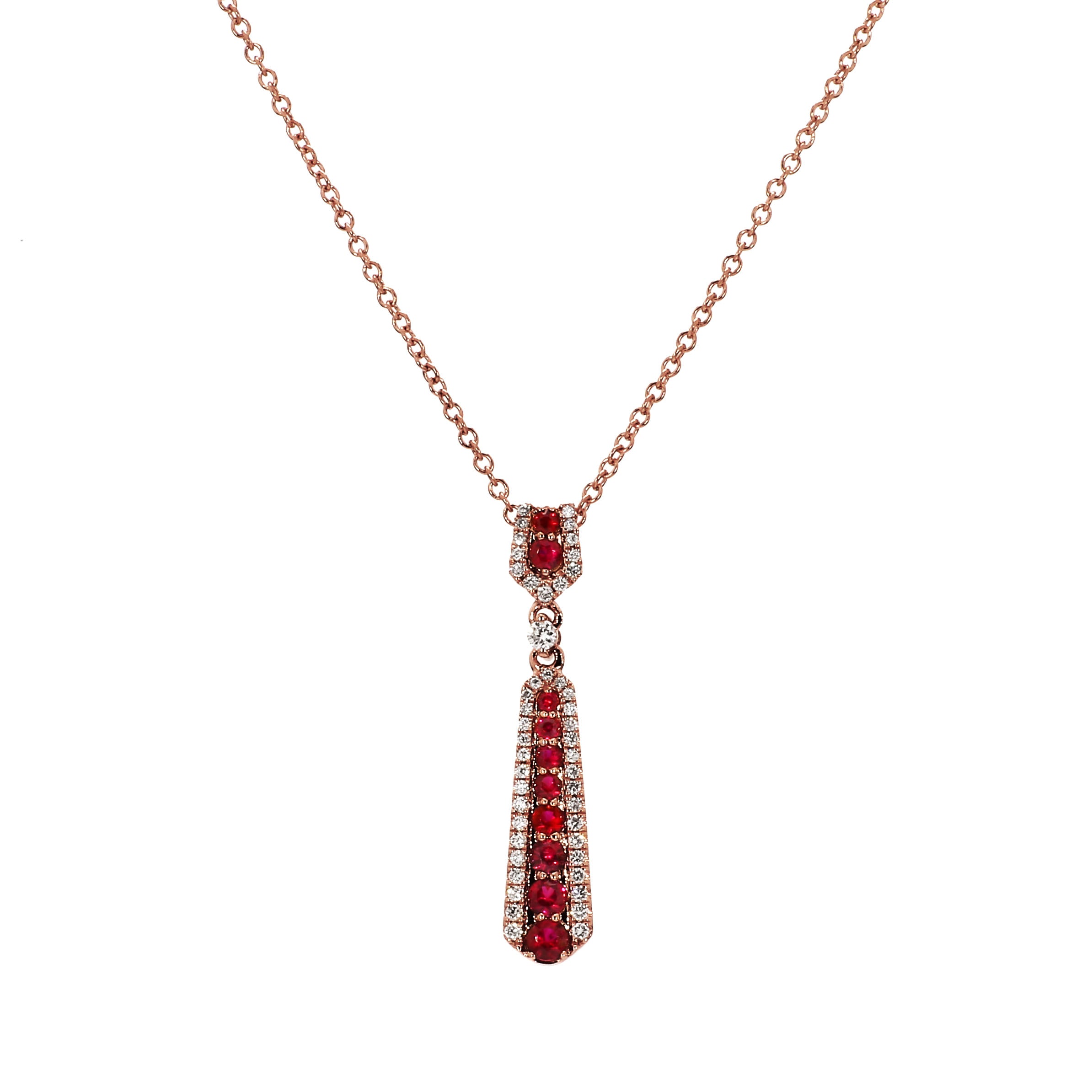 Adamar Jewels CREENCIA Dulce Necklace in 18K rose gold set with ruby and diamonds