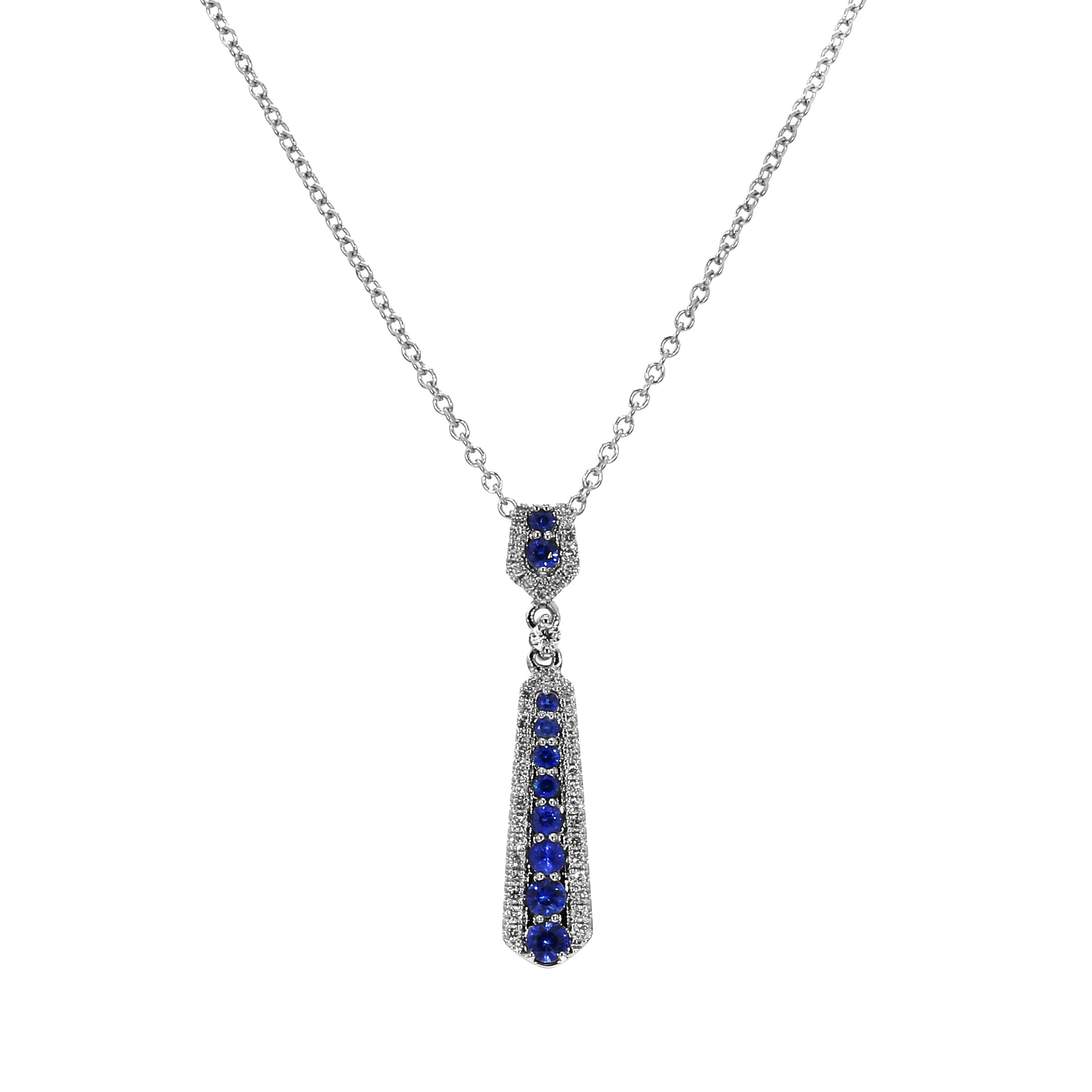 Adamar Jewels CREENCIA Dulce Necklace in 18K white gold set with sapphire and diamonds