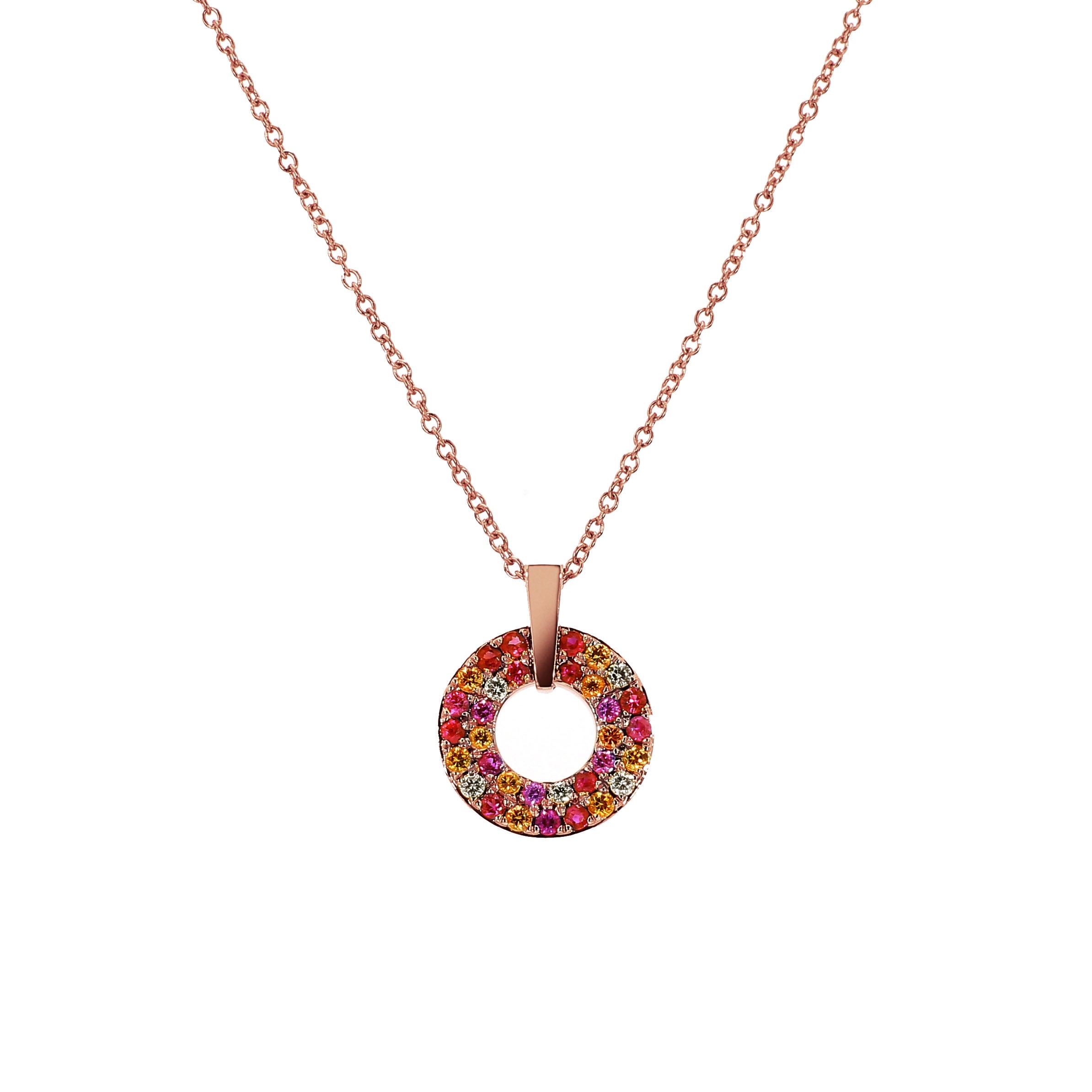Adamar Jewels VISTOSO Lucky Wheel Necklace in 18K rose gold with colour sapphire and diamonds