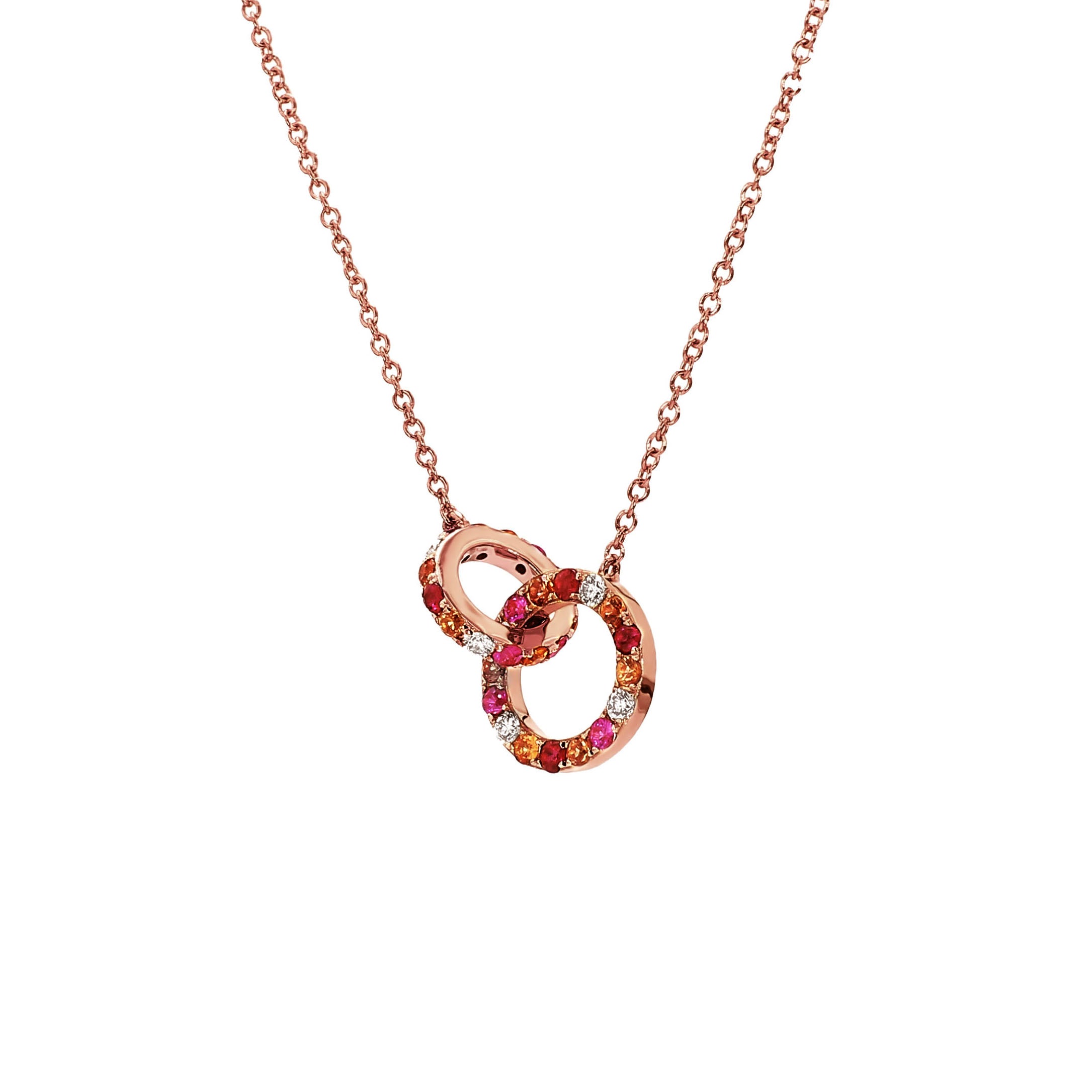 Adamar Jewels VISTOSO Cherish Necklace in 18K rose gold set with colour sapphire and diamonds