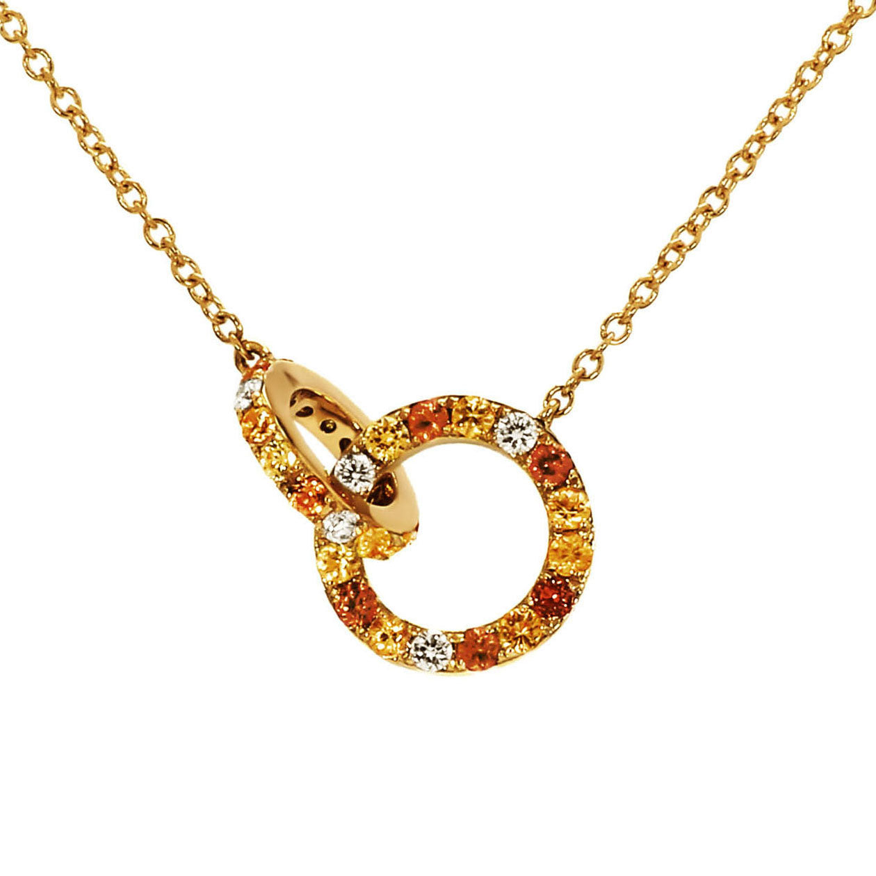Adamar Jewels VISTOSO Cherish Necklace in 18K yellow gold set with colour sapphire and diamonds