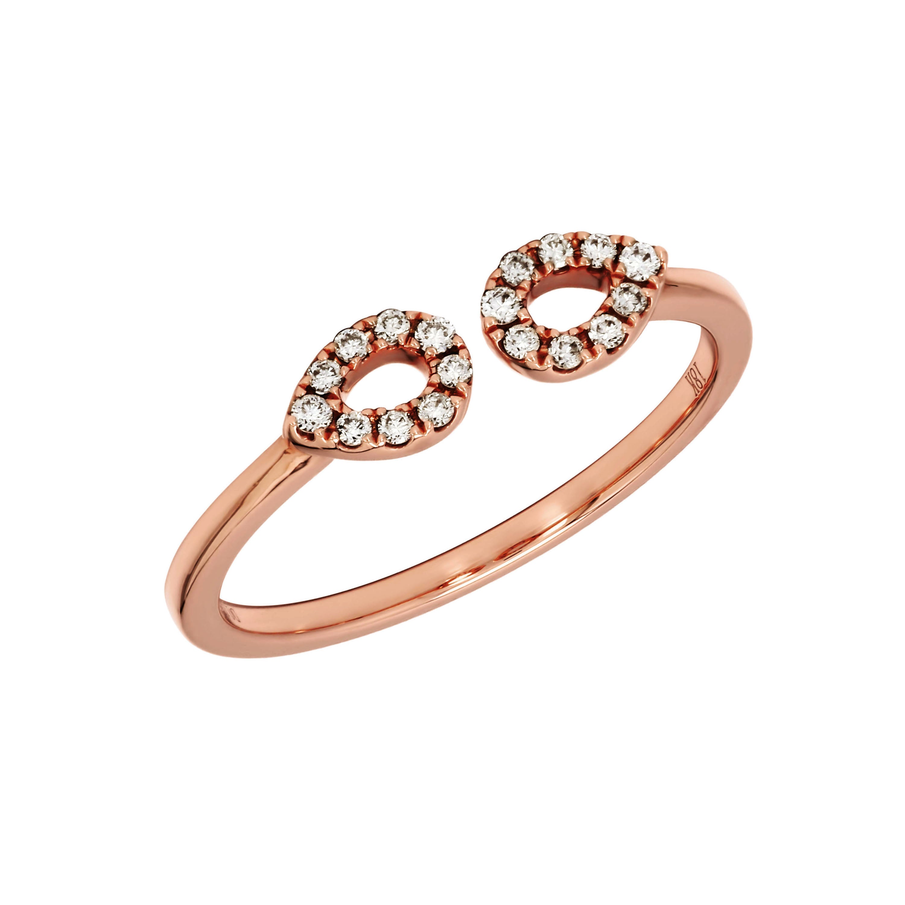 Adamar Jewels Double drop Ring in 18K rose gold set with diamonds